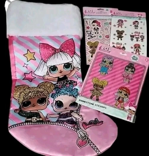 LOL Surprise Pink Christmas Stocking Plush Embroidered Applique Print