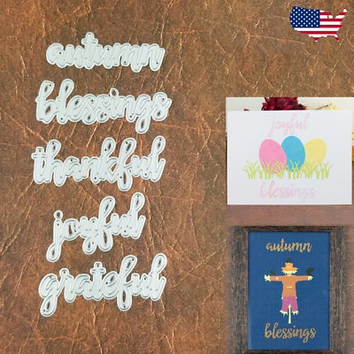 Fall Thanksgiving Words Cutting Dies - Thankful Blessings Grateful Joyful Autumn - Image 1 of 4