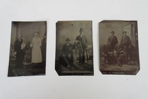 Three Antique Tin Type Photographs, Black & White - Picture 1 of 10