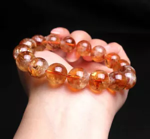 Bracciale Perline Cristallo Quarzo Fantasma Piramide Gialla Naturale 12,5 mm C0218 - Foto 1 di 6
