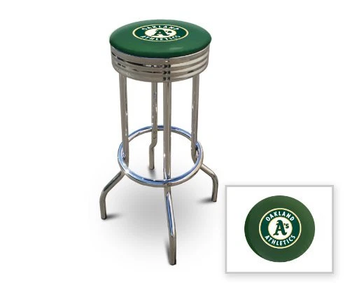 Bar Stool 24" Tall MLB Swivel Seat Backless Chrome Finish w/ Baseball Team Logo  - Image 1 of 1