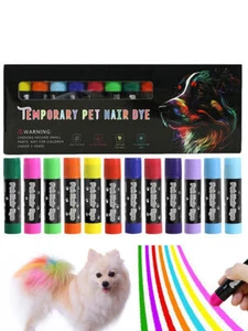 Pet Hair Dye 12 Colors Crayons For Dog Cat Temporary Washable Pet Fur Coloring - Picture 1 of 12