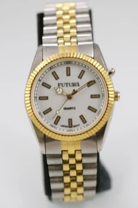 Futura Men Watch Silver Gold Stainless Steel Water Resist Battery White Quartz - Picture 1 of 6