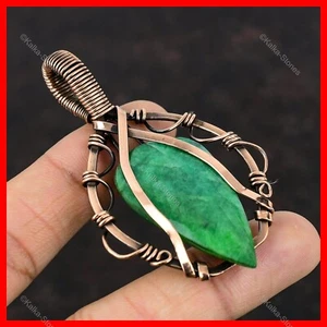 Womens day Deal Copper Natural Faceted Zambian Emerald Wire Wrapped Wife Pendant - Picture 1 of 6