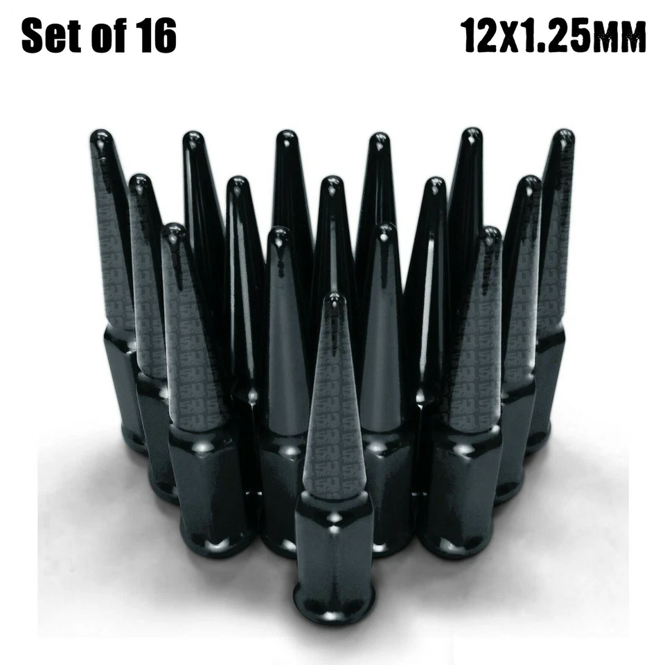 16 Spike Lug Nuts 12x1.25 Acorn fit Nissan Datsun Subaru Infiniti Suzuki Black - Image 1 of 4