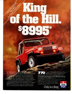 Anuncio impreso de automóvil Jeep Wrangler 1989 rojo ~ King of the Hill. $8995 - Imagen 1 de 1
