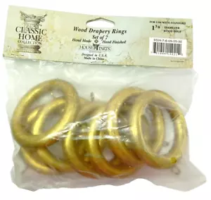 Wood Drapery Rings Curtain 2 1/2" Set of 6 Classic Home Antique Gold NOS - Picture 1 of 4