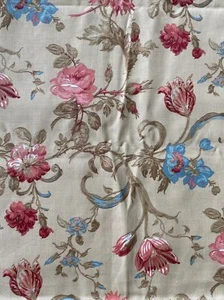 Laura Ashley Vintage Linen Beige Floral Fabric 1990 7 Yards Pink Blue - Picture 1 of 12