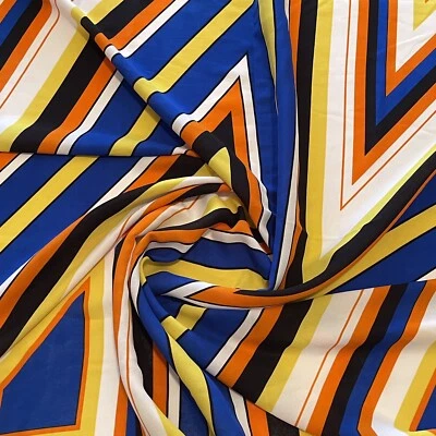 Multicolor Chevron Print Colorblock Poly Print Crépe Fabric - Image 1 of 2