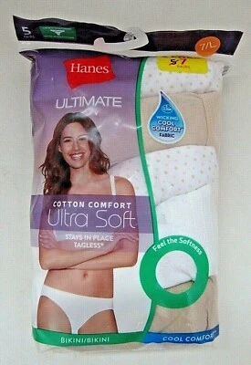 HANES Cool Comfort UltraSoft Tagless Bikini 42HUC7 White/Beige  7 Pack SZ 5 to 9 - Image 1 of 2
