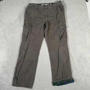 Old Navy Cargo Pants Mens Size 36x33 Gray Green Flannel Lined Outdoor Utility - Picture 1 of 8