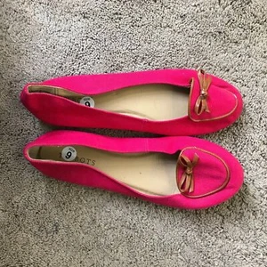 Talbots hot pink and brown canvas and leather ballet flats size 9 - Picture 1 of 6