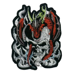 Skull Fire Dragon Patch Iron On Sew On Embroidered Bag Badge Applique Patch - Picture 1 of 1