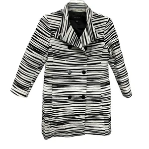Ann Taylor Women Black White Zebra Tiger Striped Print Double Breasted Coat M - Picture 1 of 13