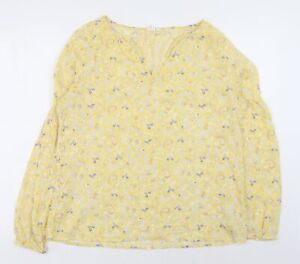Gap Womens Yellow Floral Cotton Basic Blouse Size M V-Neck