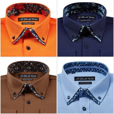Camicia Formale A Maniche Lunghe Con Collo Doppio Florale Marrone Da Uomo - Immagine 1 di 4