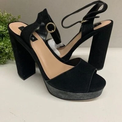 Sandalias Aqua Mardi Plataforma Tacones Bloqueados Talla 9.5M Negro Gamuza Cuero Foto 1 de 4