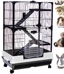 4-Floors Indoor Guinea Pig Rabbit Bunny Ferret Kitten Rolling Cage Hutch House - Picture 1 of 12