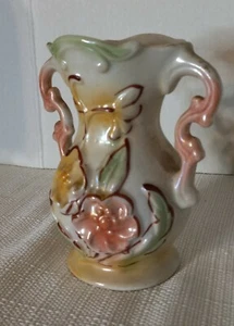 Vintage Lusterware Floral 2 Henkel Vase erhabenes Blumendesign 5" Made in Brazil - Bild 1 von 5