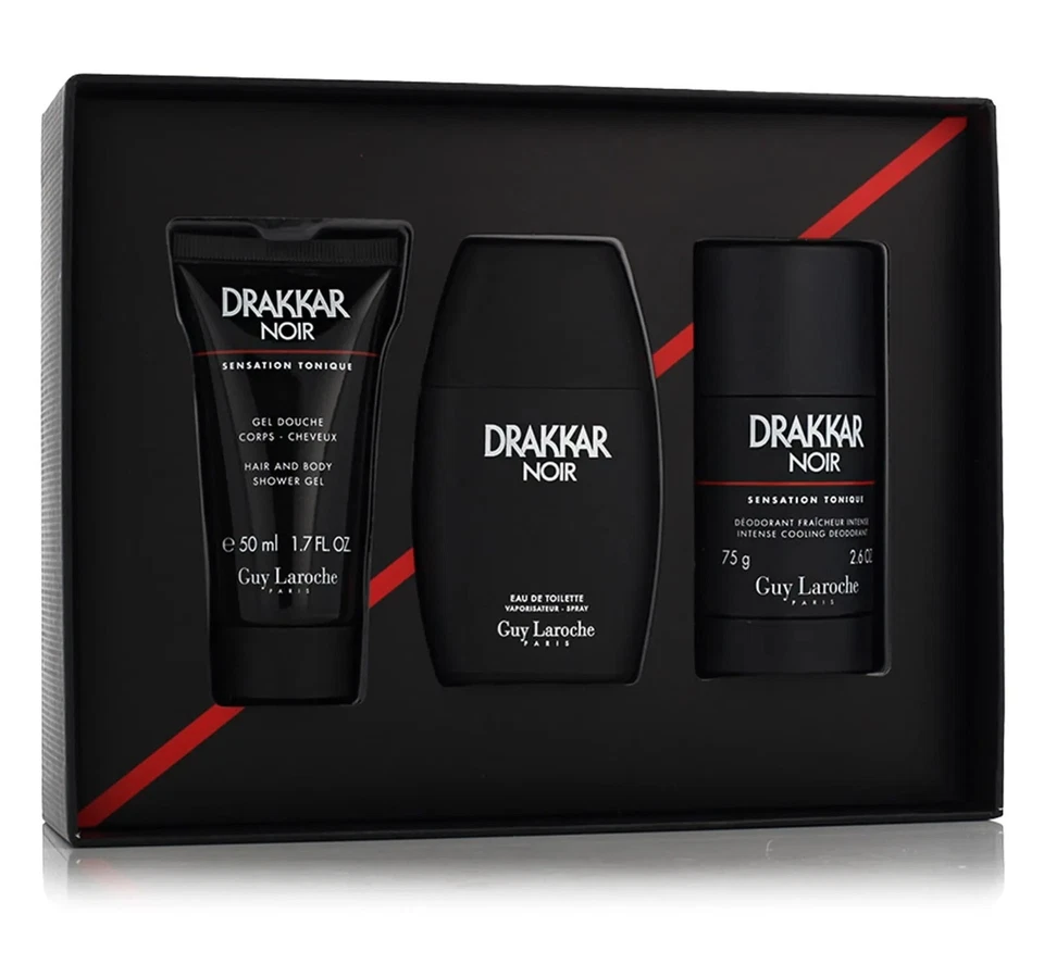 Drakkar Noir by Guy Laroche Cologne for Men 3pc SET 1.7 oz EDT Spray + Deo + Gel - Image 1 of 1