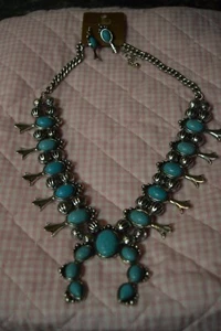 New With Tags - Squash Blossom Turquoise Necklace and Earrings - Picture 1 of 2