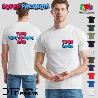 FRUIT OF THE LOOM Personalised Super Premium Mens Tshirt Custom Printed T-Shirt Logo Name Tee Top