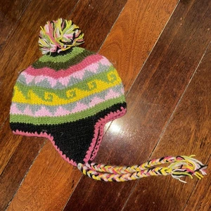 Nepal Hand Made Knit Sherpa Hat Ear Flaps Trapper Ski Heavy Wool Fleece Cap - Picture 1 of 7