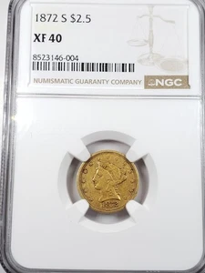 1872-S US Coronet Head Quarter Eagle $2.50 Gold NGC XF40  - Picture 1 of 4