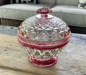 Vintage Tiffin-Franciscan Williamsburg Clear & Ruby Flashed Glass Candy Dish - Picture 1 of 7