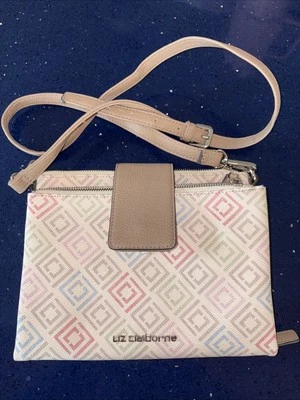 Bolso Bandolera Cartera LIZ CLAIBORNE Logo Multicolor con Borde Tostado Usado en Excelente Condición Foto 1 de 4