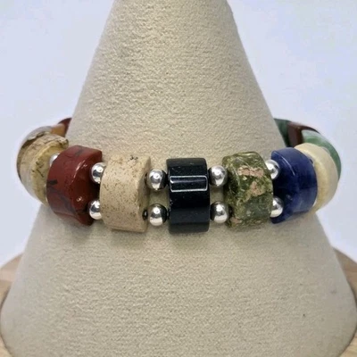 Jay King Mine Finds 手镯多宝石珠弹力 925 纯银 — 第 1/4 张图片