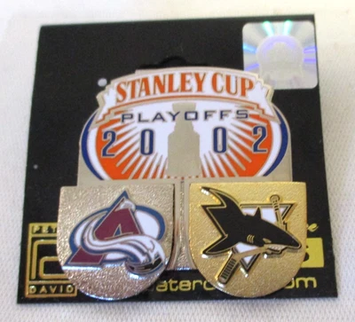 2002 Stanley Cup Playoffs Hockey Pin Colorado Avalanche SJ Sharks Peter David - Image 1 of 4