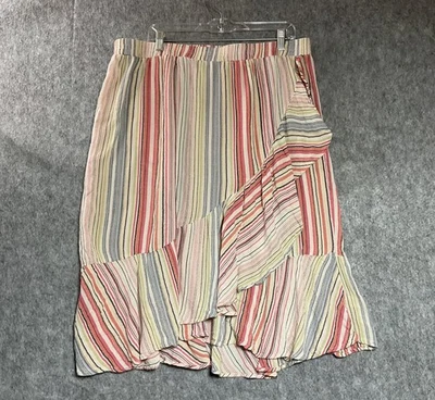 Falda Krazy K Mujer XL Rosa Rayas Volantes Dobladillo Asimétrica Boho Cottage Foto 1 de 4