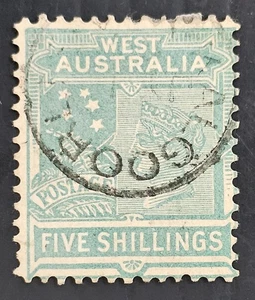1902- Western Australia 5/- Emrld grn Postage stamp WMK V/Crn INVERTED used £55 - Bild 1 von 2