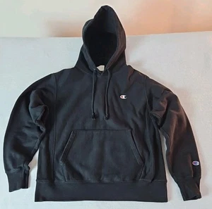 Champion Reverse Weave Black Hoodie Vintage Heavyweight Front Pouch Men's Size M - Picture 1 of 8
