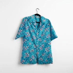 Men's Vintage Hilo Hattie Hawaiian Shirt Floral Aloha Button Down Turquoise L - Picture 1 of 6