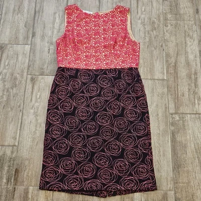 Vestido Oscar De La Renta Mujer Talla 14 Floral Rosa Bordado Vaina Cuello Barco Foto 1 de 4