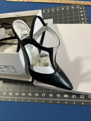 FREDERICKS OF HOLLYWOOD Shoes Size 6.5 M Black Stiletto Pumps Heels Strap- New - Image 1 of 4
