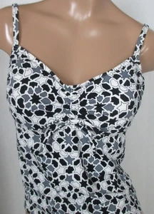 LANDS END Black White Gray Adjustable Top Tankini Swimsuit Top Womens 2 Petite - Picture 1 of 10