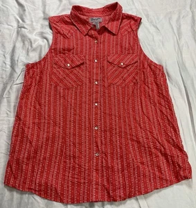 Wrangler Wrancher ärmelloses Western Shirt Damen XL Pearl Snap Farm Rockabilly - Bild 1 von 10