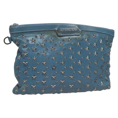 Auténtico bolso clutch Jimmy Choo con tachuelas de cuero azul plateado BA2456 Foto 1 de 4