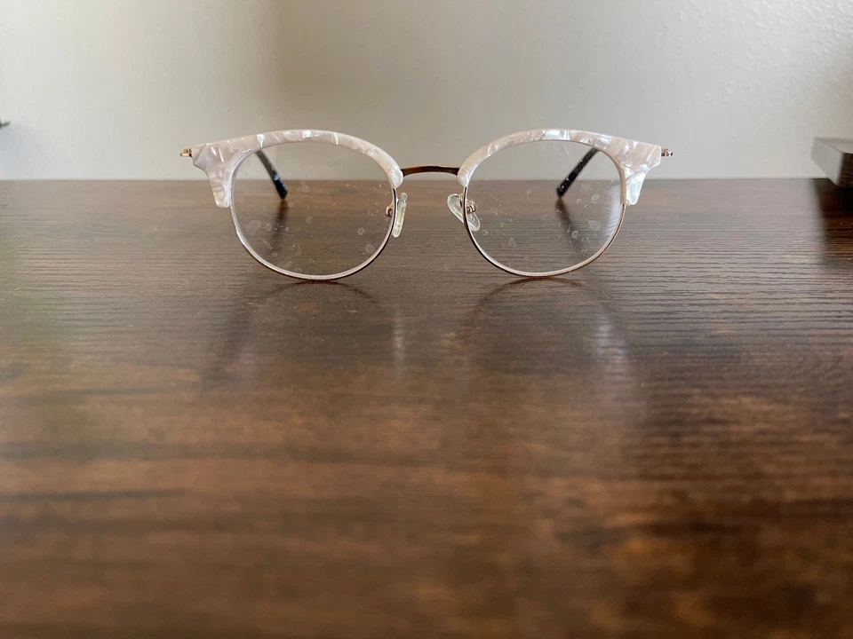 Pearl, Gold, & Black Browline Frames Only Semi Rimless Retro Vintage Looking - Image 1 of 4