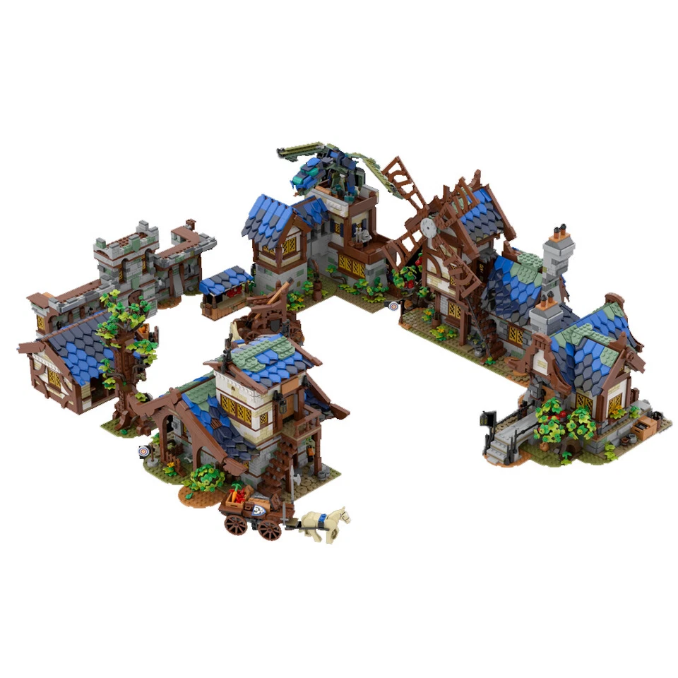 MOC: 5-in-1 Medieval Town Bundle with House, Windmill, Town Market 2164 Pieces - Image 1 of 4