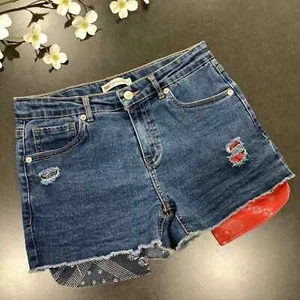 Levi’s Girlfriend Shorty Short Bandana Handkerchief Pockets Cutoff Distressed - Picture 1 of 11