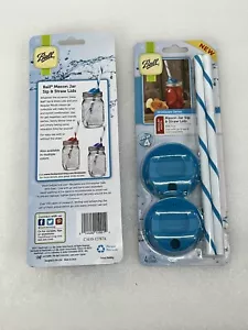 Ball Mason Jar Regular Mouth Drinking Straw Lids (4 Lids 4 Straws) BLUE Color - Picture 1 of 1