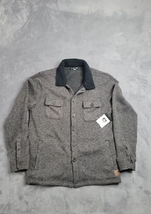 REEF Knit Chore Sweater Jacket Men's Size Large Sherpa Gray Black Button Front - Picture 1 of 12