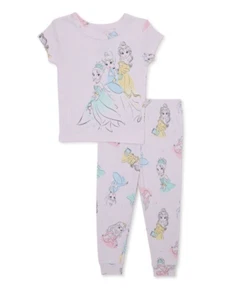 Disney Princess Toddler 2 Pc Short Sleeve Snug Fit Pajama Set Top & Pants Sz 12M - Picture 1 of 4