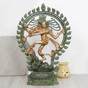 Brass Lord Shiva Dancing Nataraja Statue Handcrafted Antique Finish God Idol 21" - Picture 1 of 6