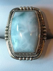 DREAMY 16.16 CT LARIMAR ARTISAN CRAFTED RING IN STERLING SILVER, SZ 6 - Picture 1 of 9