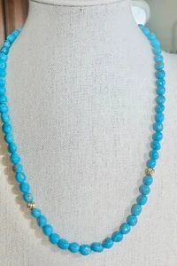 14K Solid Gold Sleeping Beauty Turquoise Beaded 17.5 In Necklace 100 Cts - Picture 1 of 13